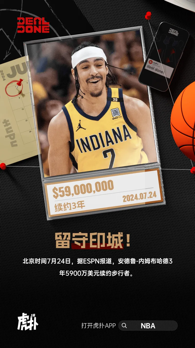 ESPN：内布哈德与步行者队续约3 年 价值5900 万美元